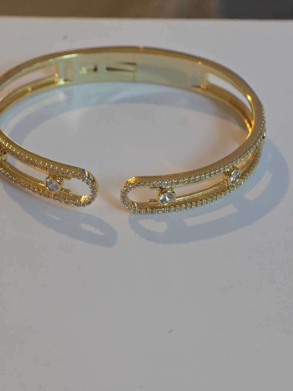 22kgp Dubai Jewelry Messika Style Gold Crystal Open Cuff Bracelet